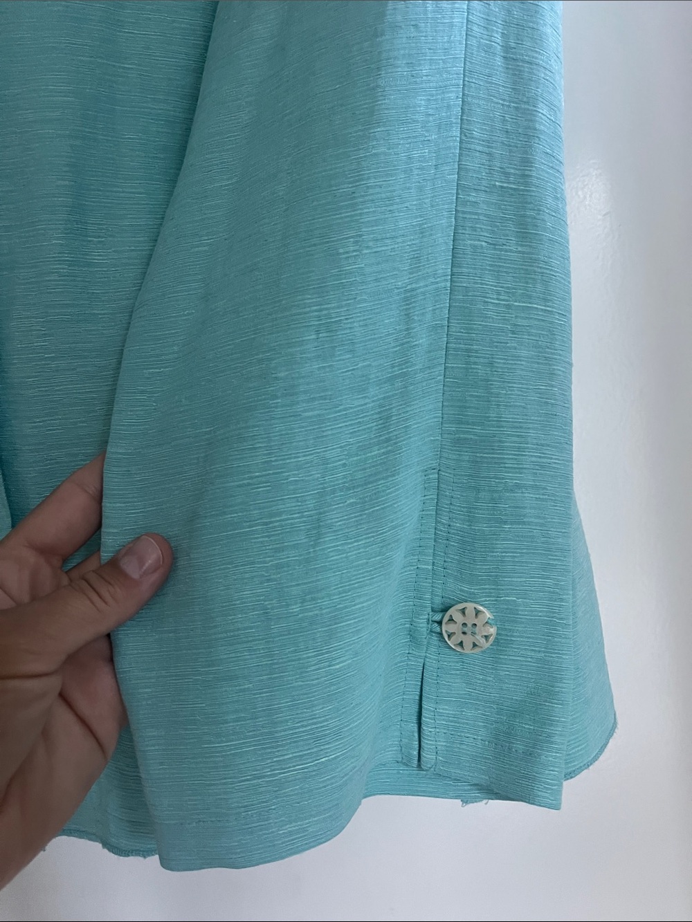 Provence d'Amour 70% Silk 30% Linen Aqua Button Front Blouse XL - Picture 5 of 8